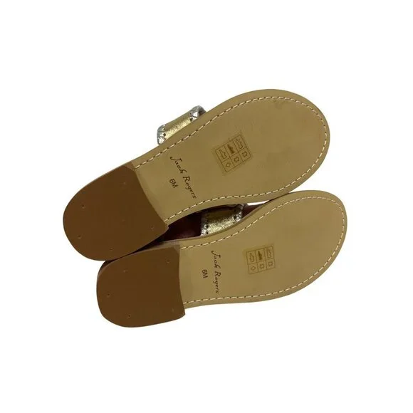 NEW Jack Rogers Women's Sandal Flat Block Heel Silver Gold Size 6 Leather Navajo - Picture 6 of 7